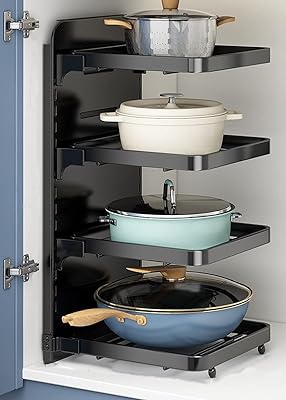Support de rangement pour casseroles et poêles sous armoire, 4 couches réglables