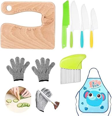 Ensemble de couteaux de cuisine en bois pour enfants, 8 pièces comprenant un couteau