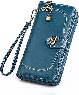 Petit portefeuille en cuir pour femme sunlette avec porte-cartes, bleu, représente une époque