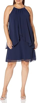 S.l. fashions robe grande taille superposée à col en dentelle pour femme