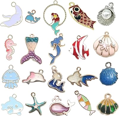 40 pièces de perles en émail, forme d'animaux de l'océan, sirène, dauphin, hippocampe