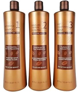 Coffret de traitement brésilien keratin queen, 3 pièces, 1 litre, 33,81 fl oz