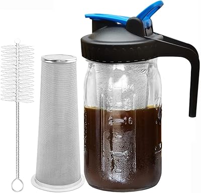 Cafetière glacée à infusion froide, verre trempé, filtre robuste en acier inoxydable, couvercle