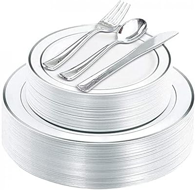 Couverts jetables jannah de 150 pièces, couverts en argent, assiettes, cuillère, fourchette