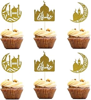 Goodrun 30 pièces de décorations de cupcakes eid mubarak à paillettes dorées