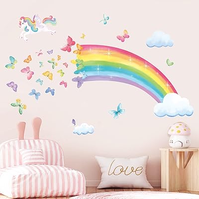 Stickers muraux mile arc-en-ciel, licorne, papillons, nuages, autocollants muraux pour enfants, filles, chambre à coucher, salon. Révolutionnez votre façon d'acheter avec Diaytar