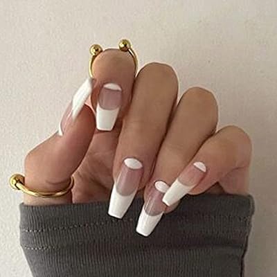 Faux ongles à presser fullsty french coffin rose brillant longs couverture complète blancs