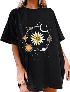 Datasy t-shirt surdimensionné pour femmes, chemisier long ample à manches courtes et teinture