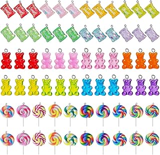 Alikdon 72 pièces de pendentifs ours gommeux colorés, sucettes en polymère, bonbons