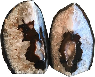 Serre-livres en agate géode noire amoiston, support de livre décoratif robuste avec petits
