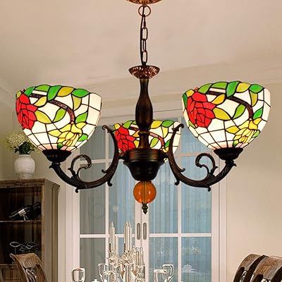 Lustre de style tiffany à fleurs roses, plafonnier tiffany vitrail, éclairage intérieur décoratif