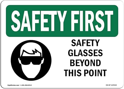 Panneau osha safety first - lunettes de sécurité au-delà de ce point
