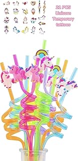 Pailles en plastique réutilisables au design licorne pour décorations de fête d'anniversaire