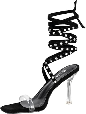 Sandales à talons aiguilles à bretelles transparentes pour femmes, bout carré ouvert, talons