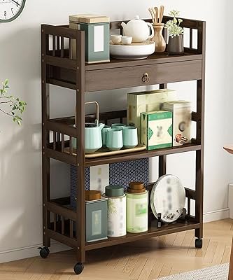 C&c home chariot de rangement polyvalent en bois, armoire de rangement portable polyvalente
