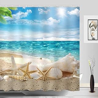 Rideau de douche de plage sylvapandeli lavable coquillage étoile de mer décor