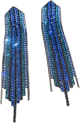 Boucles d'oreilles longues à pampilles serties de strass bleus pour femmes, longues boucles