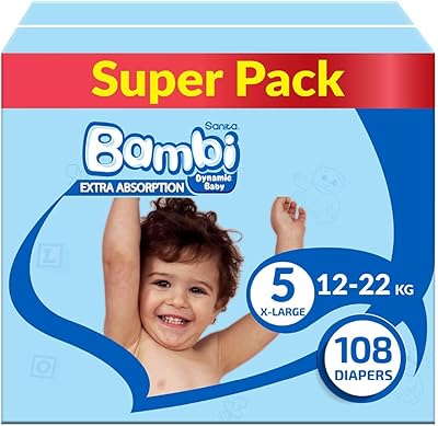 Couches pour bébé sanita bambi, taille 5, xl, 12-22 kg, 108 pièces