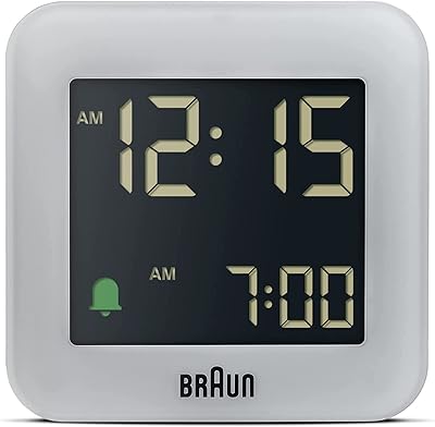 Réveil de voyage numérique braun avec répétition d'alarme, petite taille, écran lcd passif