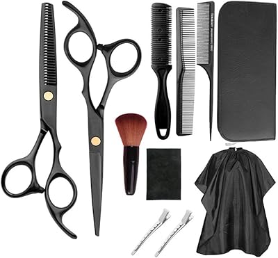 Ensemble de 11 ciseaux de coupe de cheveux professionnels avec ciseaux amincissants