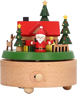 Boîte à musique à fond rond avec motif maison de père noël, boîte