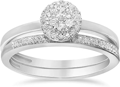 Ensemble d'alliances assorties pour fiançailles et mariage - 2 bagues en or blanc