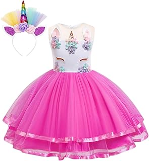 Robe arc-en-ciel princesse licorne pour filles, robe de bal sans manches à fleurs