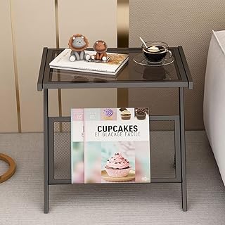 Table d'appoint de canapé en verre cotis avec porte-revues de chevet, table basse