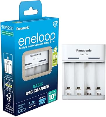Chargeur usb panasonic eneloop basic | pour 2 piles aa-aaa-mh avec 6 fonctions
