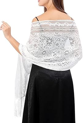 Châle en dentelle florale pour femme avec pompons, enveloppements en maille douce