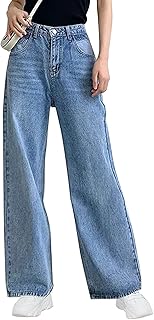 Jean à jambe large fulfson pour femme, jean boyfriend taille haute à jambe