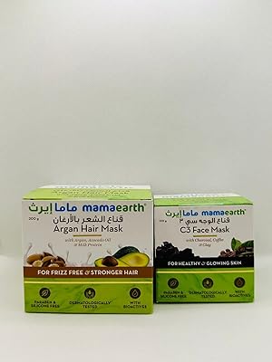 Masque capillaire à l'argan mamaearth 200 g avec masque facial c3 100 g