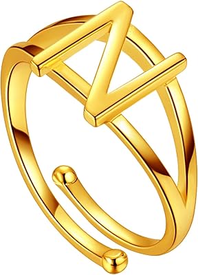 Bague avec lettre n plaquée or 18 carats bande de déclaration réglable
