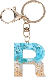 Porte-clés initiales pendentif lettre r en résine bleue pour voiture portefeuille