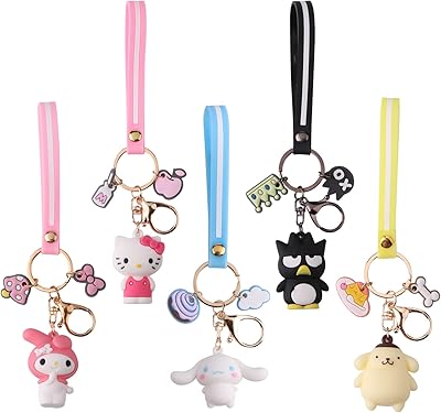5 pièces porte-clés dessin animé mignon, accessoires de bracelet, porte-clés de voiture kawaii