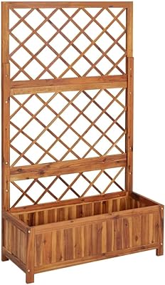 Lit surélevé en bois d'acacia massif fidaxl avec treillis pour jardin