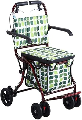 Déambulateur pliable à 4 roues jhgf avec panier à provisions, chariot à siège