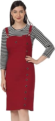 Robe salopette en sergé avec chemisier rayé pour femme par new trend
