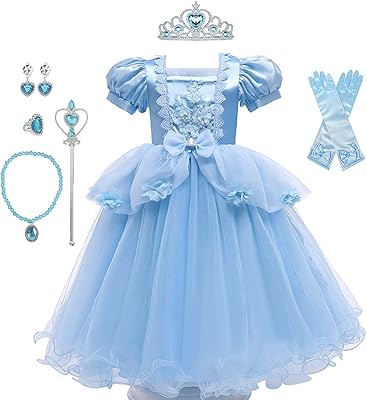 Déguisement bleu bébé fille avec accessoires gratuits - 90-140 cm, 3-12 ans, déguisement