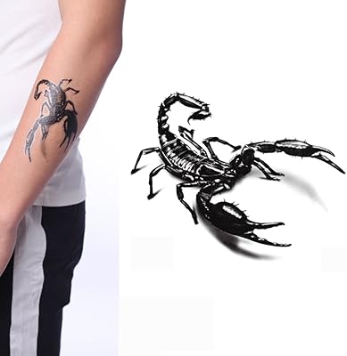 Autocollant de tatouages ​​temporaires yeeech 3d scorpion pour hommes noirs (2 feuilles)