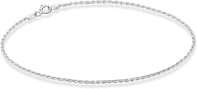 Chaîne de cheville en corde tressée en argent sterling 1,5 mm, taille diamant