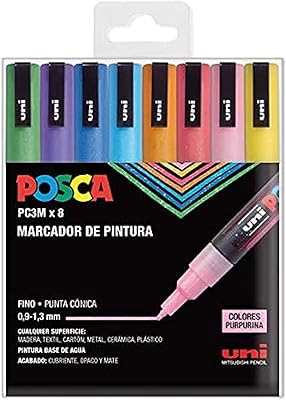 Crayons de couleur pailletés pc3m uni posca - paquet de 8 crayons