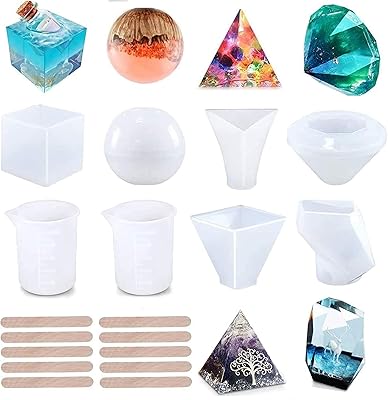 Ensemble de 18 moules en silicone en résine delfino comprenant une boule, un cube,
