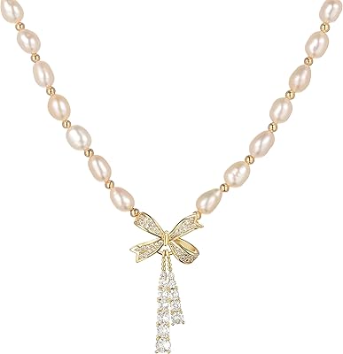 Tomofile collier délicat avec nœud en perles blanches pour femme, petite chaîne faite