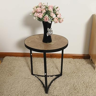 Table d'appoint ronde en bois yatai avec cadre en métal pour coins