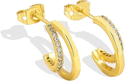 Boucles d'oreilles créoles ouvertes en forme de c plaquées or 18 carats, petites