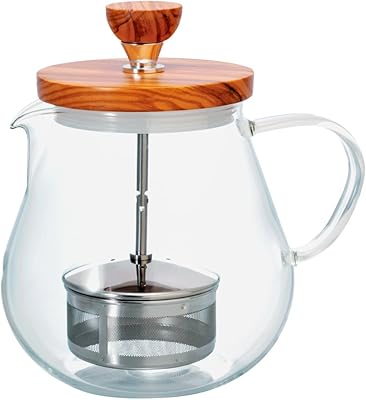 Théière hario cd en bois d'olivier 700 ml, verre, transparent