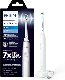 Philips sonicare 4100 brosse à dents électrique rechargeable avec capteur de pression, blanche