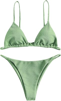 Maillot de bain bikini côtelé deux pièces à col rond pour femme