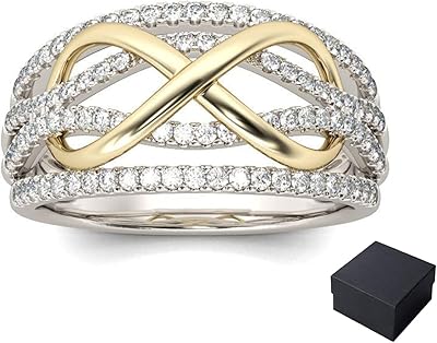 Bague infinie en cristal de zircon double couleur bague en or et argent